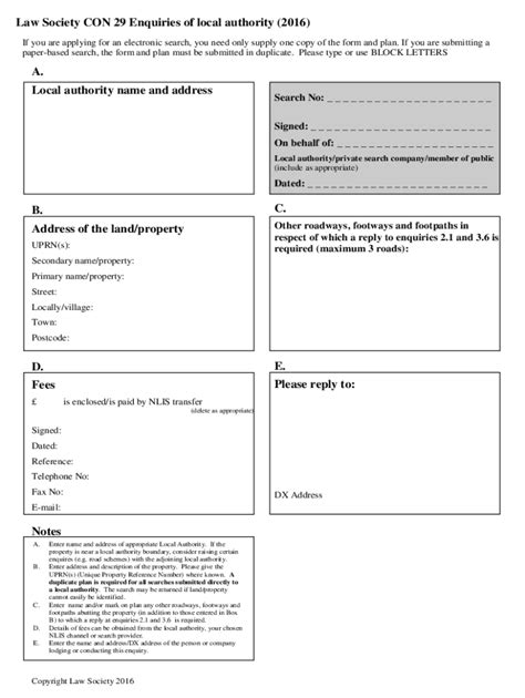 Fillable Online Law Society Con Optional Enquiries Of Local