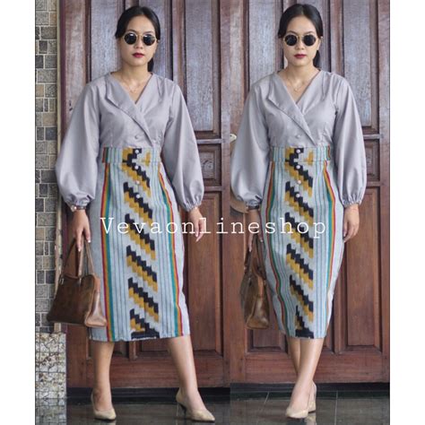 Jual Dress Tenun By Vevaonlineshop Lengan Balon Insang Abu Khas