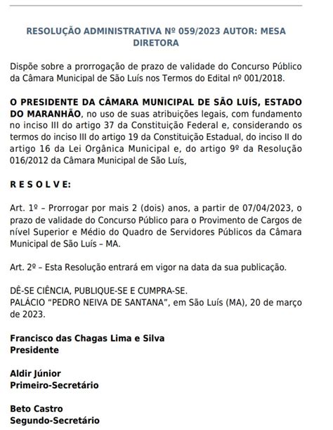 Câmara Municipal Prorroga Validade De Concurso Público Blog Maramais