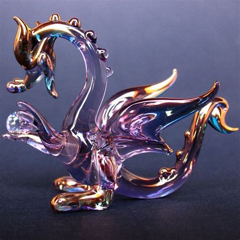 Hand Blown Glass Purple Dragon Figurine Glass Dragon Ornament