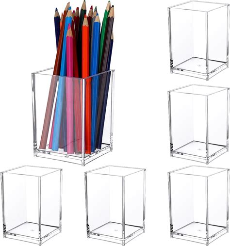 Pcs Acrylic Pen Holder Acrylic Pen Pot Pen Pencil Holder Square