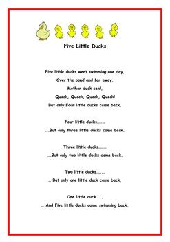 5 Little Ducks Printable Lyrics