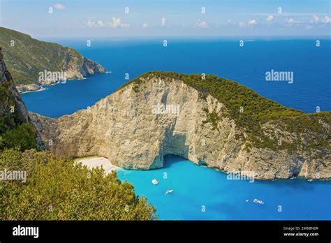 Tourist Boat Entering The Bay On The Island Of Zakynthos Navajo Greece
