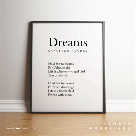 Hold Fast To Dreams Langston Hughes Print Motivational Poem High