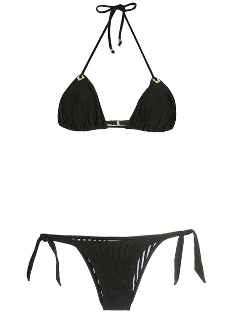 Amir Slama Textured Triangle Bikini Set Black Farfetch Uk