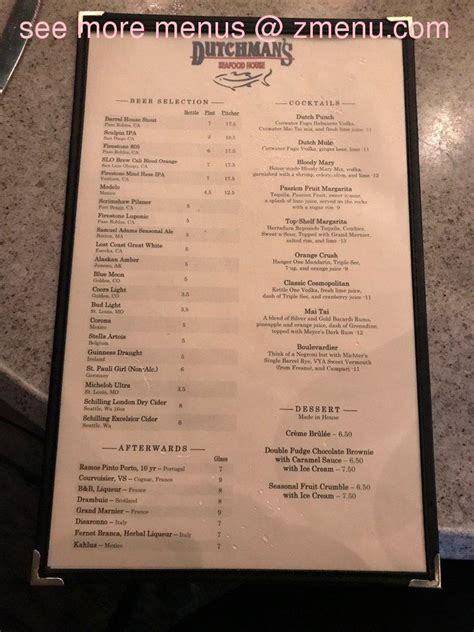 Menu At Dutchman S Seafood House Restaurant Morro Bay