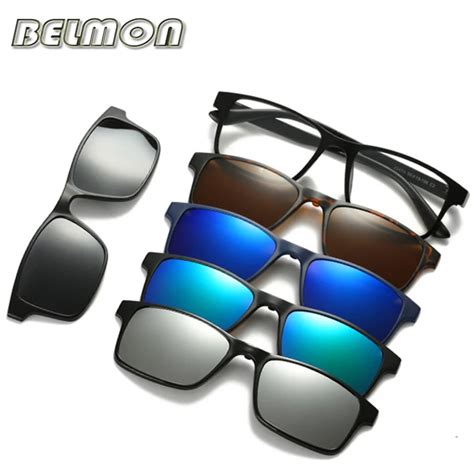 Fashion Optical Spectacle Frame Men Women With 5 Clip On Sunglasses