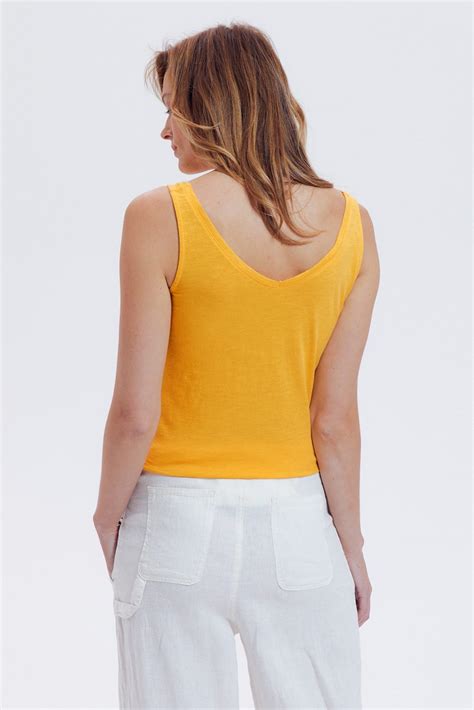 V Neckline Sleeveless Top Yellow