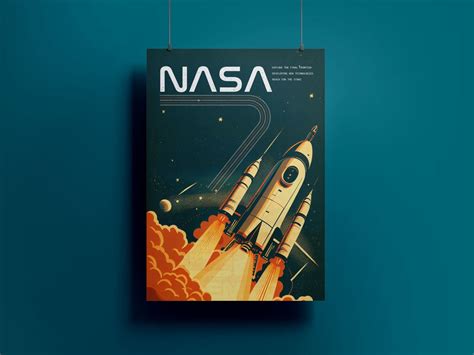 Nasa Inspired Retro Space Rocket Poster Printable Wall Art Digital