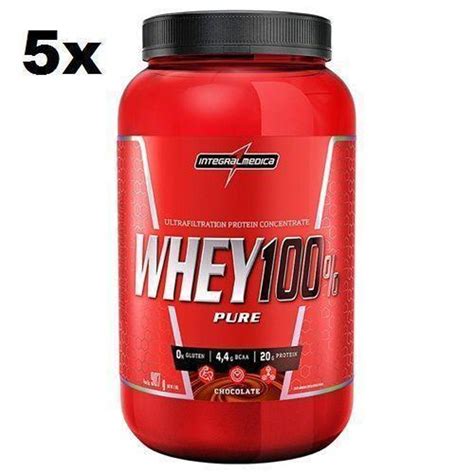 Kit 5x Super Whey 100 Pure 907g Chocolate Integralmédica