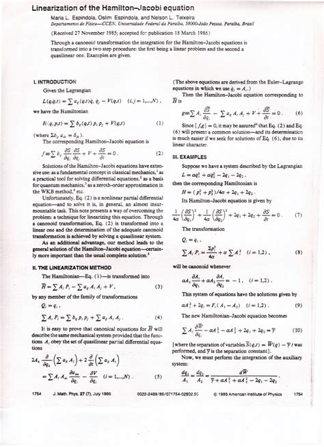 PDF Linearization Of The Hamilton Jacobi Equation