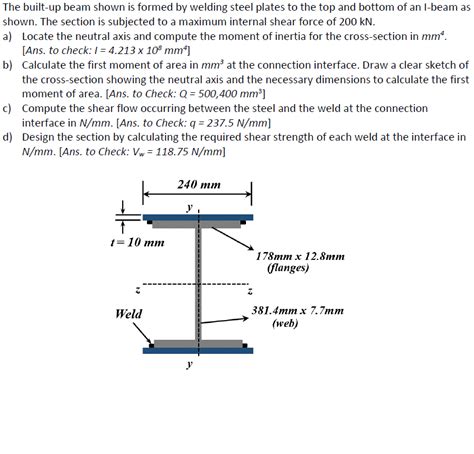 Solved The Built Up Beam Shown Is Formed By Welding Steel Chegg