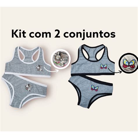 Kit Conjuntos Lingerie De Algod O Infantil Juvenil Top Nadador E