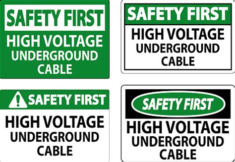 Safety First Sign High Voltage Underground Cable Stock Illustration