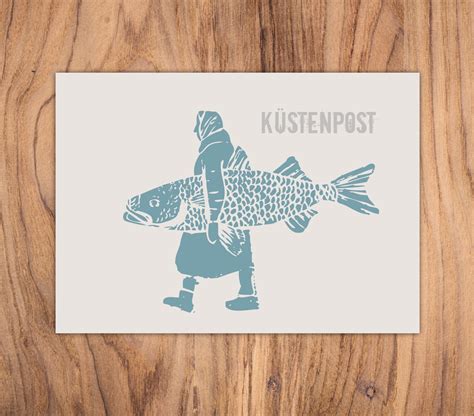 Karte Fisch Küstenpost Frau mit Fisch Meer Etsy