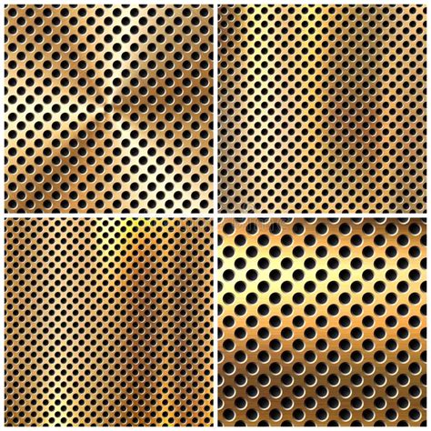 Realistic Perforated Brushed Metal Textures Set Polished Stainless