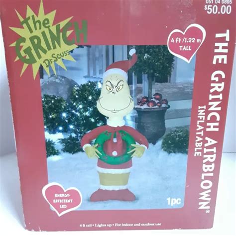 Christmas The Grinch Dr Seuss With Wreath 4 Ft Tall Airblown Inflatable