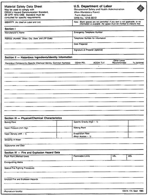 Osha Msds Printable Sheets