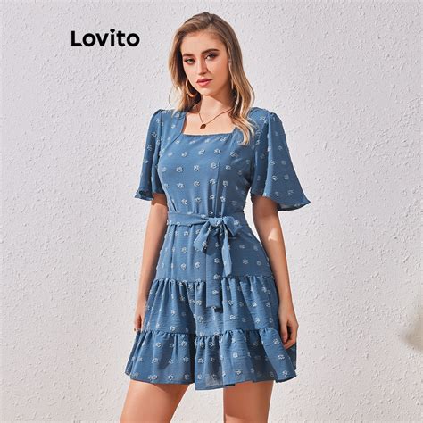 Lovito Vestido Feminino Casual Liso Em Camadas Babados E Bainha Em