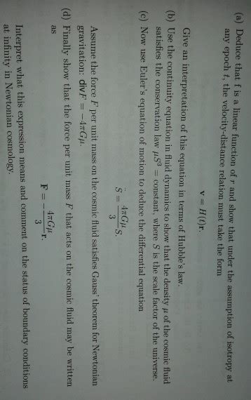 Solved 1. In Newtonian cosmology space is Euclidean and time | Chegg.com