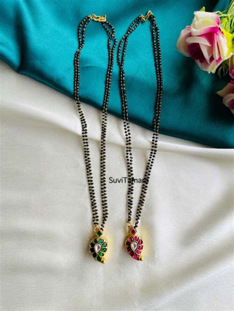 Double Sided Jadau Kundan Mango Pendant Black Bead Mangalsutra Chain