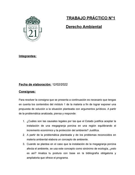 Tp Ambiental N Trabajo Practico Trabajo Pr Ctico N Derecho