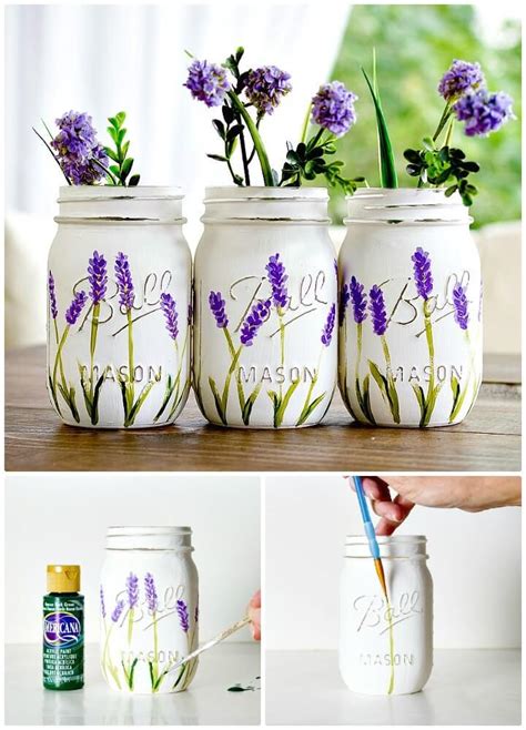 DIY Lavender Flower Painted Mason Jars 130 Easy Craft Ideas Using