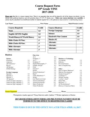 Fillable Online Course Request Form Vchsaz Org Fax Email Print