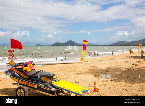 Stinger Nets On The Beach At Palm Cove And Lifeguardsfar North
