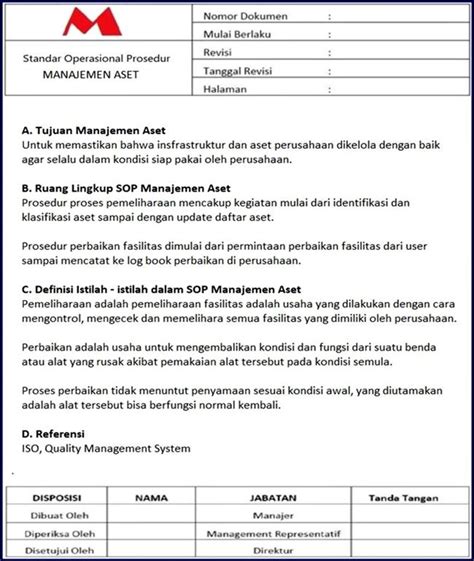 standard operating procedure manajemen aset perusahaan