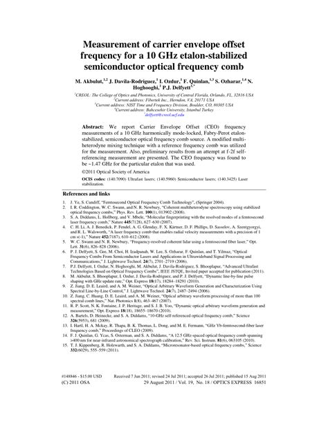 PDF Measurement Of Carrier Envelope Offset Frequency For A 10 GHz