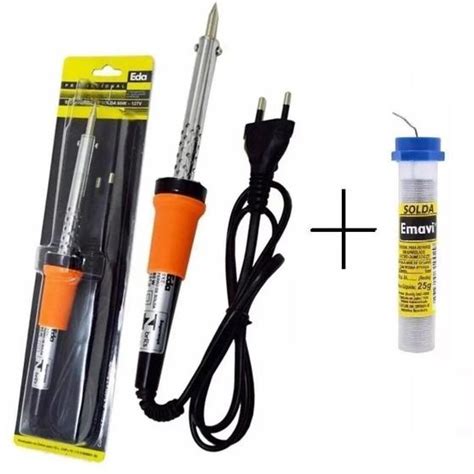 Kit Ferro Soldar Eda 40W 127v 1 Tubo Estanho 25g Ferro De Solda