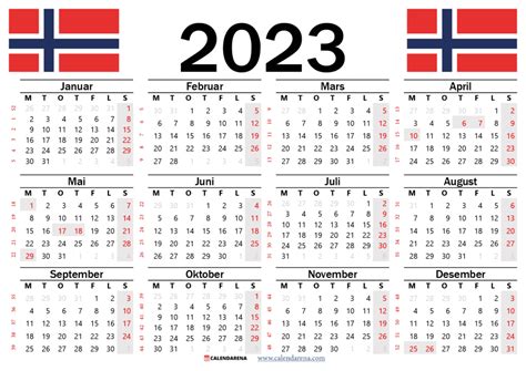 Norsk Kalender 2023 Med Helligdager