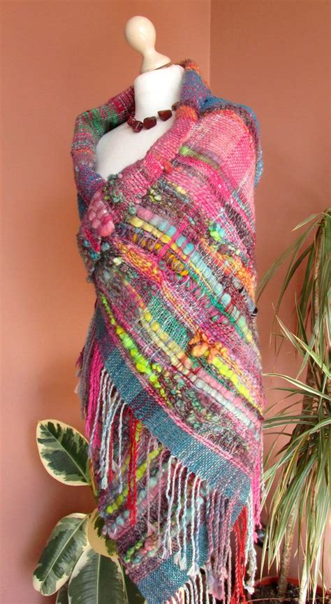 Handwoven Saori Wrap Shawl Saori Large Wool Wrap Poncho Woven Art Yarn