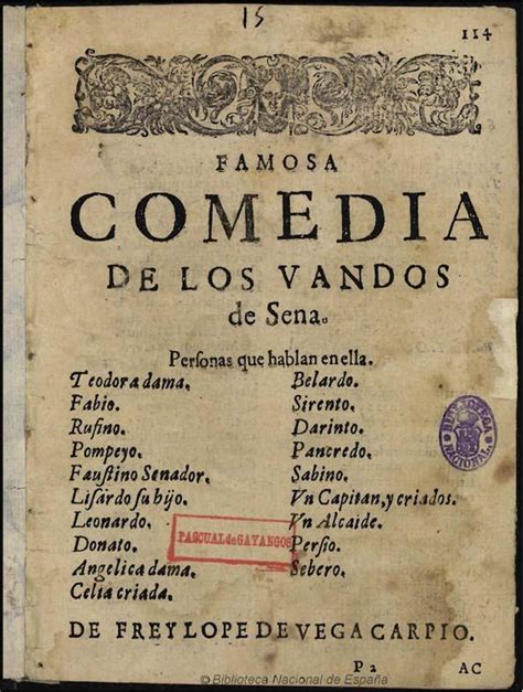 Famosa Comedia De Los Vandos De Sena De Frey Lope De Vega Carpio