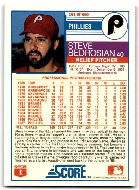 1988 SCORE STEVE Bedrosian Philadelphia Phillies 161 EUR 1 92