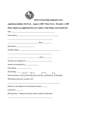 Fillable Online Personal Umich Ruslan Internship Application Form