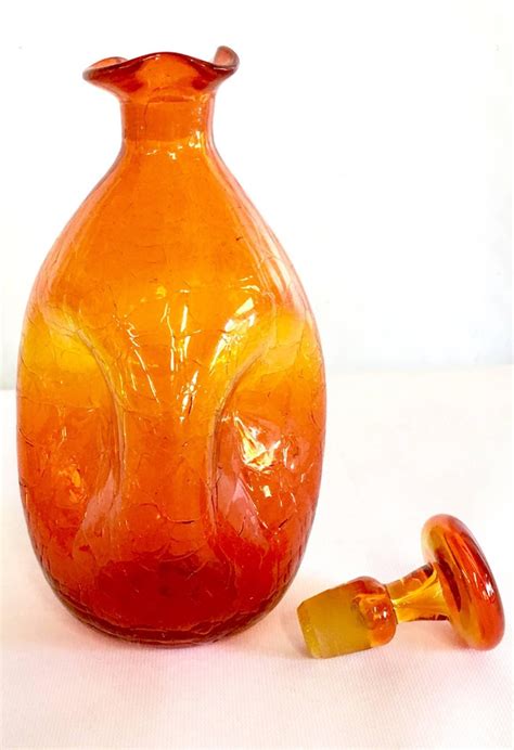 1950s Blenko Crackle Glass Pinched Amberina Decanter At 1stdibs Blenko Crackle Glass Decanter