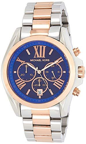 Michael Kors Mid Size Bradshaw Chronograph Watch Silver Color Rose Golden Mk5606 In