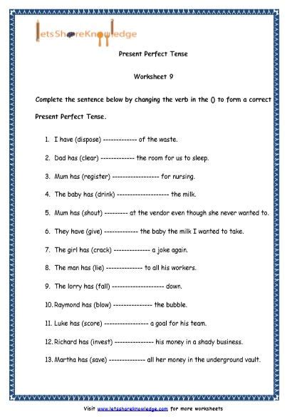 Present Perfect Tenses Printable Worksheets Worksheet Perfect Tenses