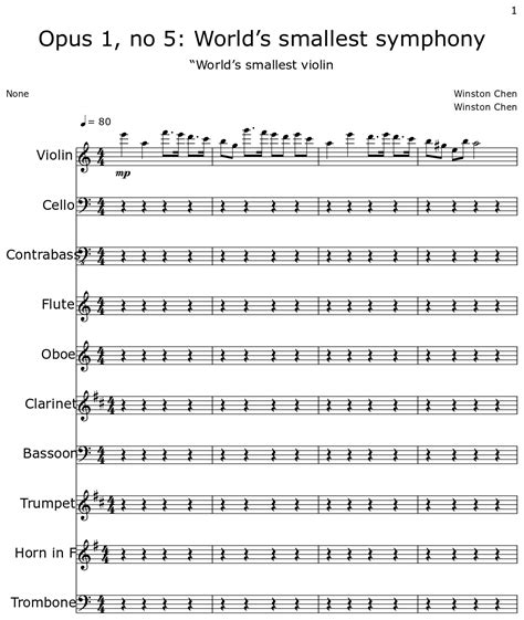 Opus 1 No 5 World’s Smallest Symphony Sheet Music For Violin Cello Contrabass Flute Oboe