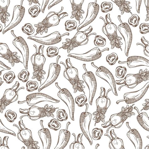 Premium Vector Spicy Herbs Hot Chilli Pepper Colorless Seamless Pattern