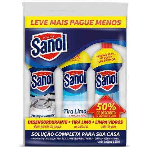 Kit Completo De Limpeza Pesada Sanol Limpa Vidros Desengordurante E