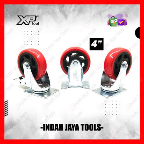 Jual XP TOOL Roda Caster 4 Inch HIDUP MATI REM Troli PVC PU MERAH