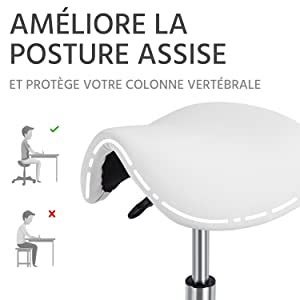 Yaheetech Tabouret Ergonomique Roulettes Chaise De Selle Pivotante