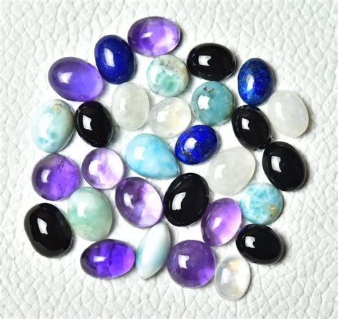 Pcs Mix Gemstones Cabochons Lot Larimar Lapis Lazuli Amethyst Black