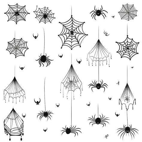 Cobweb And Spider Halloween Set Scary Spiders Doodle Web Dangerous