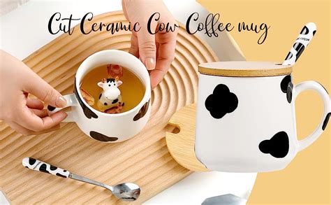 Gifts For Women Cute Cow Coffee Mug Tea Cup With Spoon Lid Kawaii Stuff