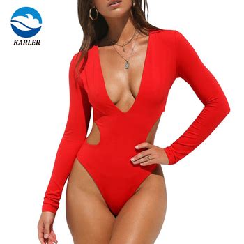 Sexy Profundo Decote Em V Bikini Mulheres Manga Longa Swimwear