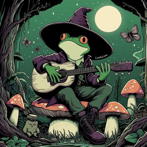 Witch Frog Playing Guitar On Mushroom Trong 2024